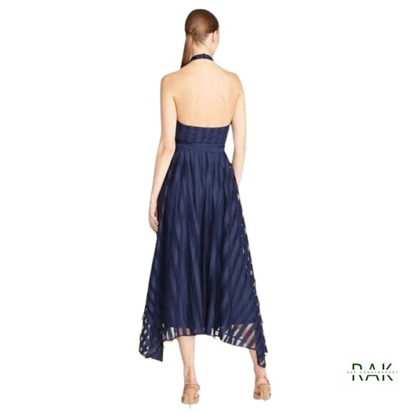 AMUR "Leonie" Twilight Blue Halter Striped Cutout Midi Dress | US 8 | $598 - Picture 3 of 8